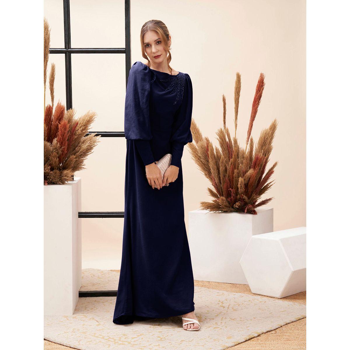 Mish X Styli  Beaded Embellished Boat Neck Draped Maxi Dress-women-clothing-dresses-image-1