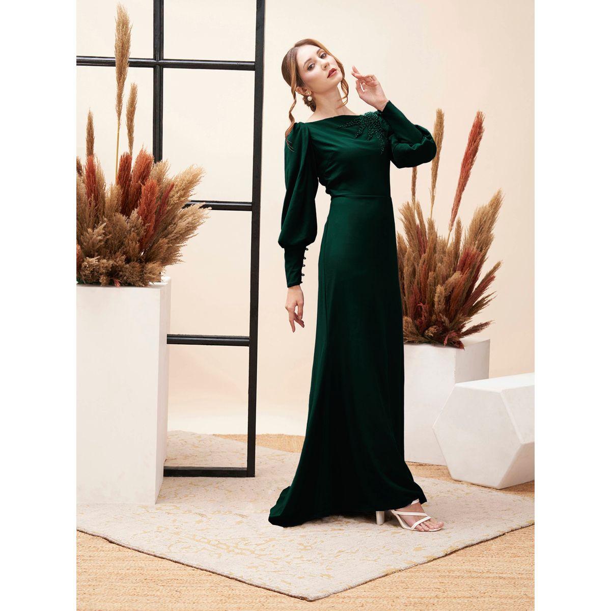 فستان طويل منمق بالخرز مع ياقة بنمط قارب ميش × ستايلي-women-clothing-dresses-image-3