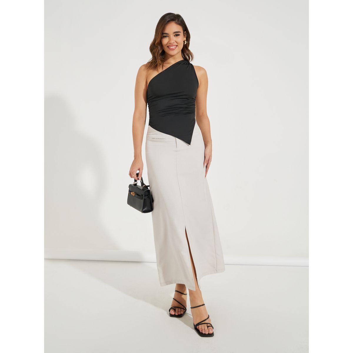 Causey X Styli  One Shoulder Neck Asymmetrical Hem Top-women-clothing-tshirts-image-2
