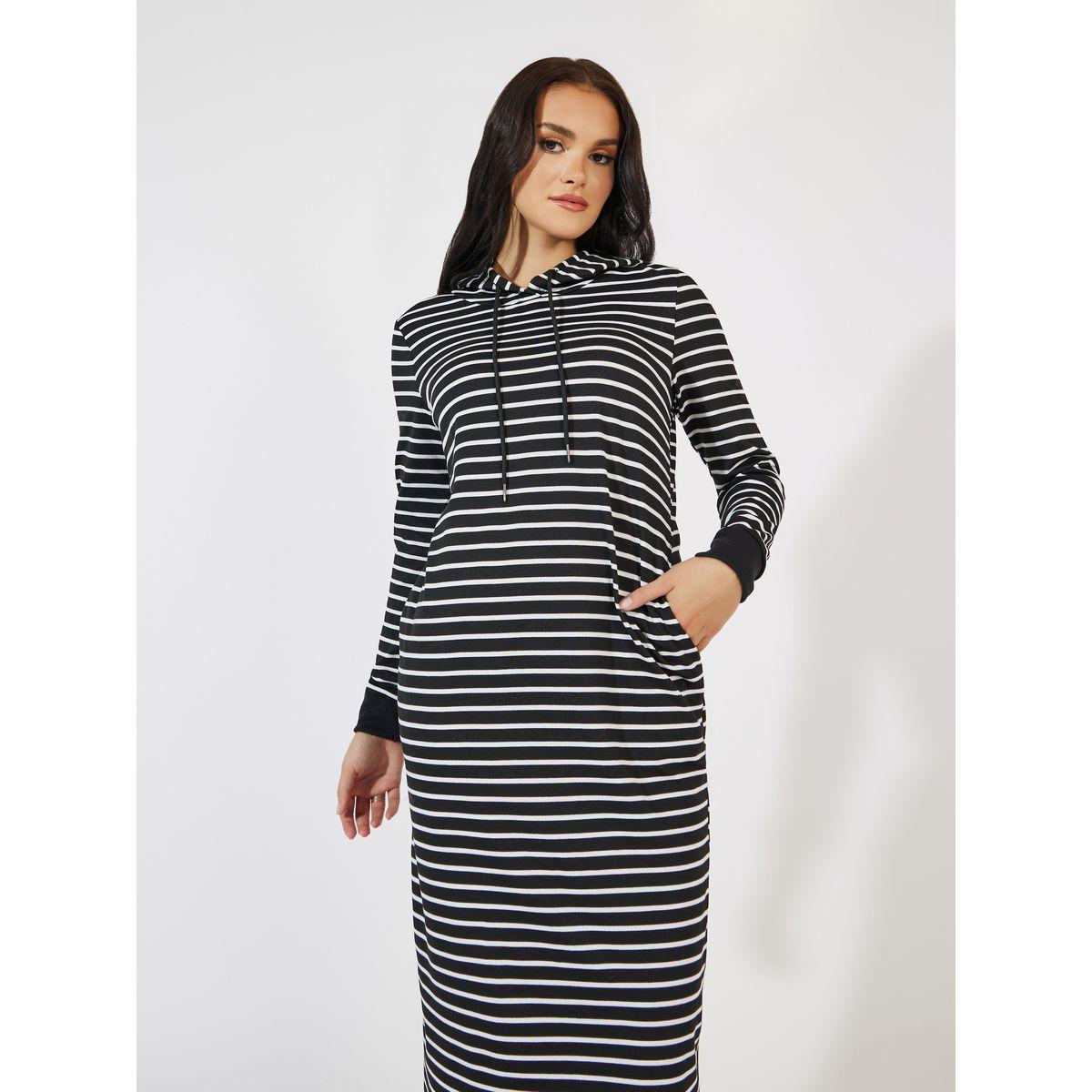 Causey X Styli  Striped Hooded Sweatshirt Maxi Dress-women-clothing-dresses-image-2