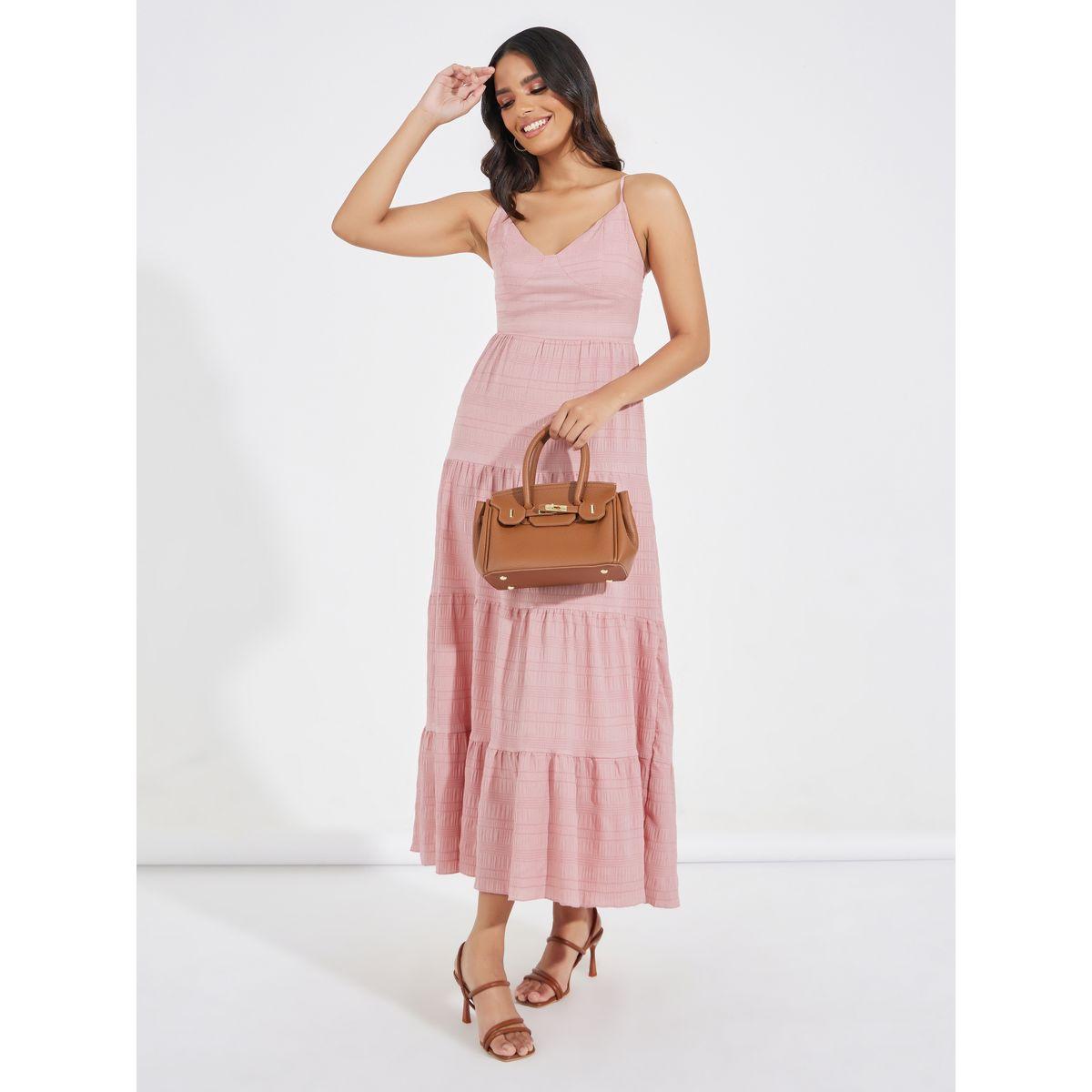 فستان طويل بكسرات وحمالات كتف مع أربطة كوزي × ستايلي-women-clothing-dresses-image-2