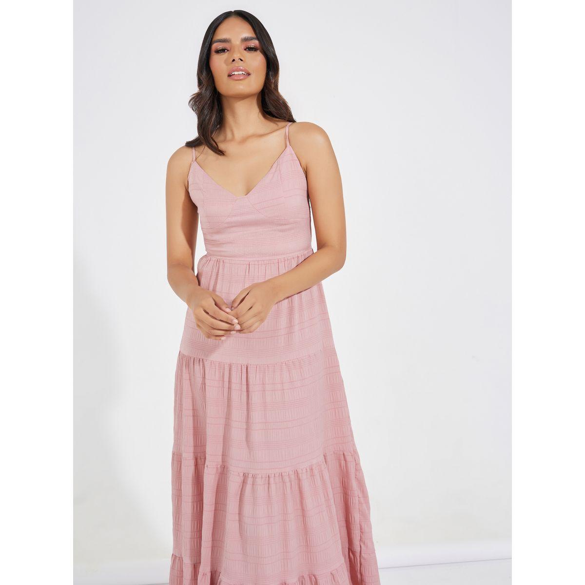 فستان طويل بكسرات وحمالات كتف مع أربطة كوزي × ستايلي-women-clothing-dresses-image-4