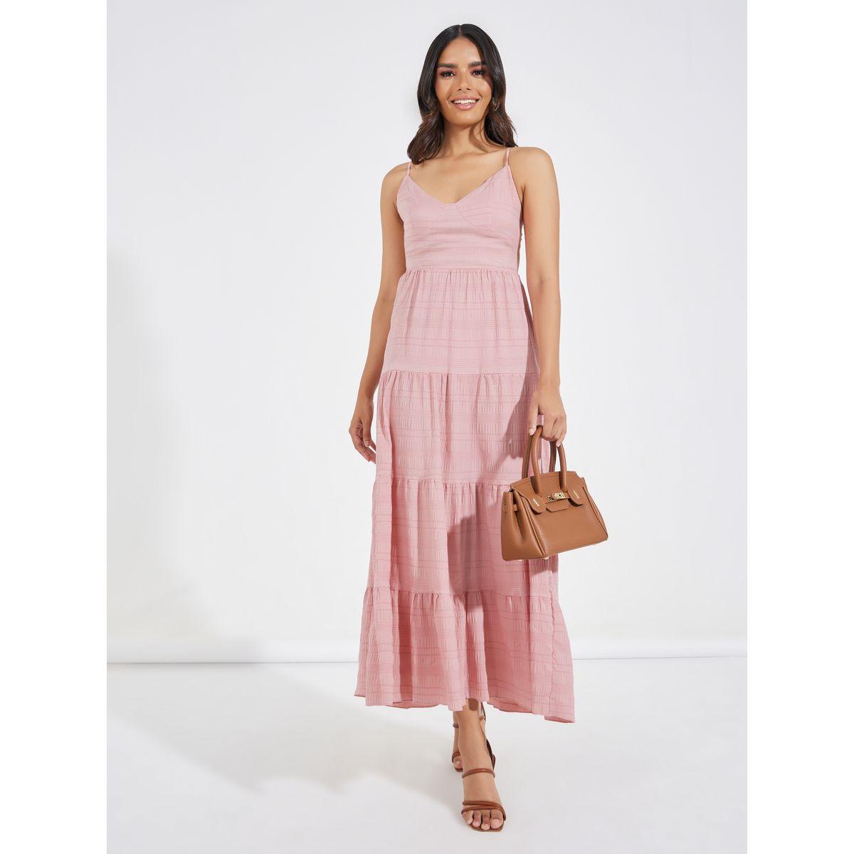 فستان طويل بكسرات وحمالات كتف مع أربطة كوزي × ستايلي-women-clothing-dresses-image-5