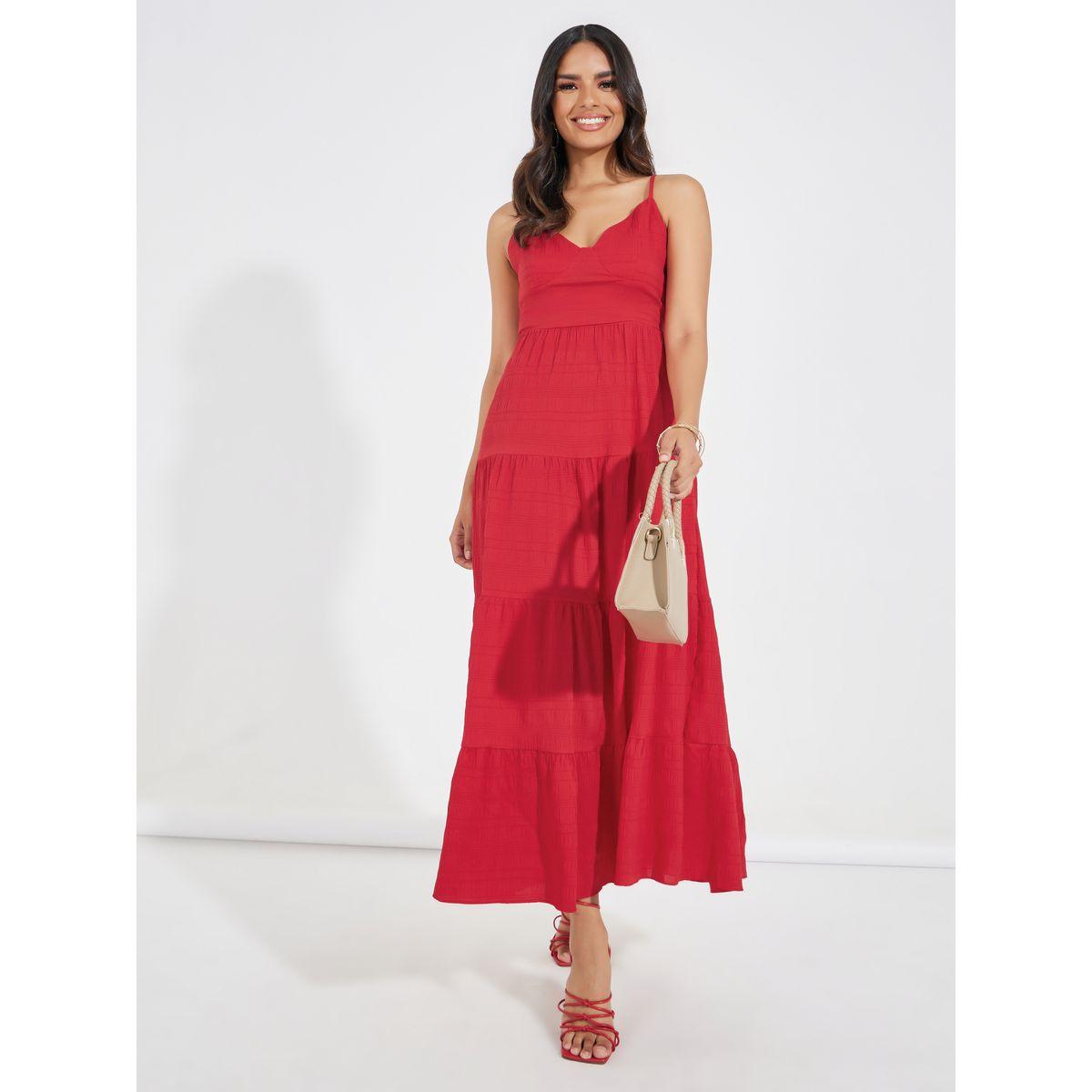 فستان طويل بكسرات وحمالات كتف مع أربطة كوزي × ستايلي-women-clothing-dresses-image-4