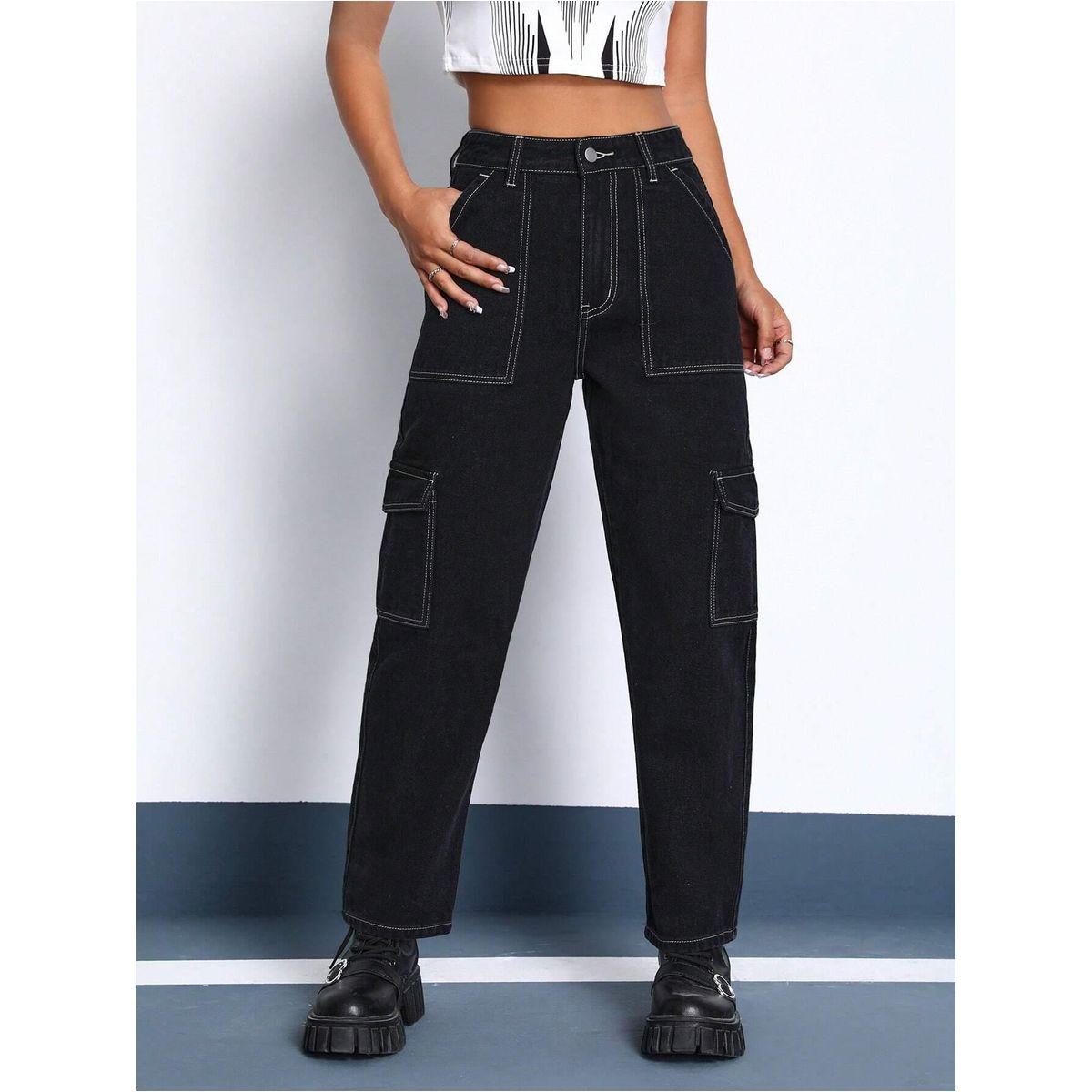 Kotty X Styli  Solid High Rise Cargo Jeans-women-clothing-bottoms-jeans-image-1
