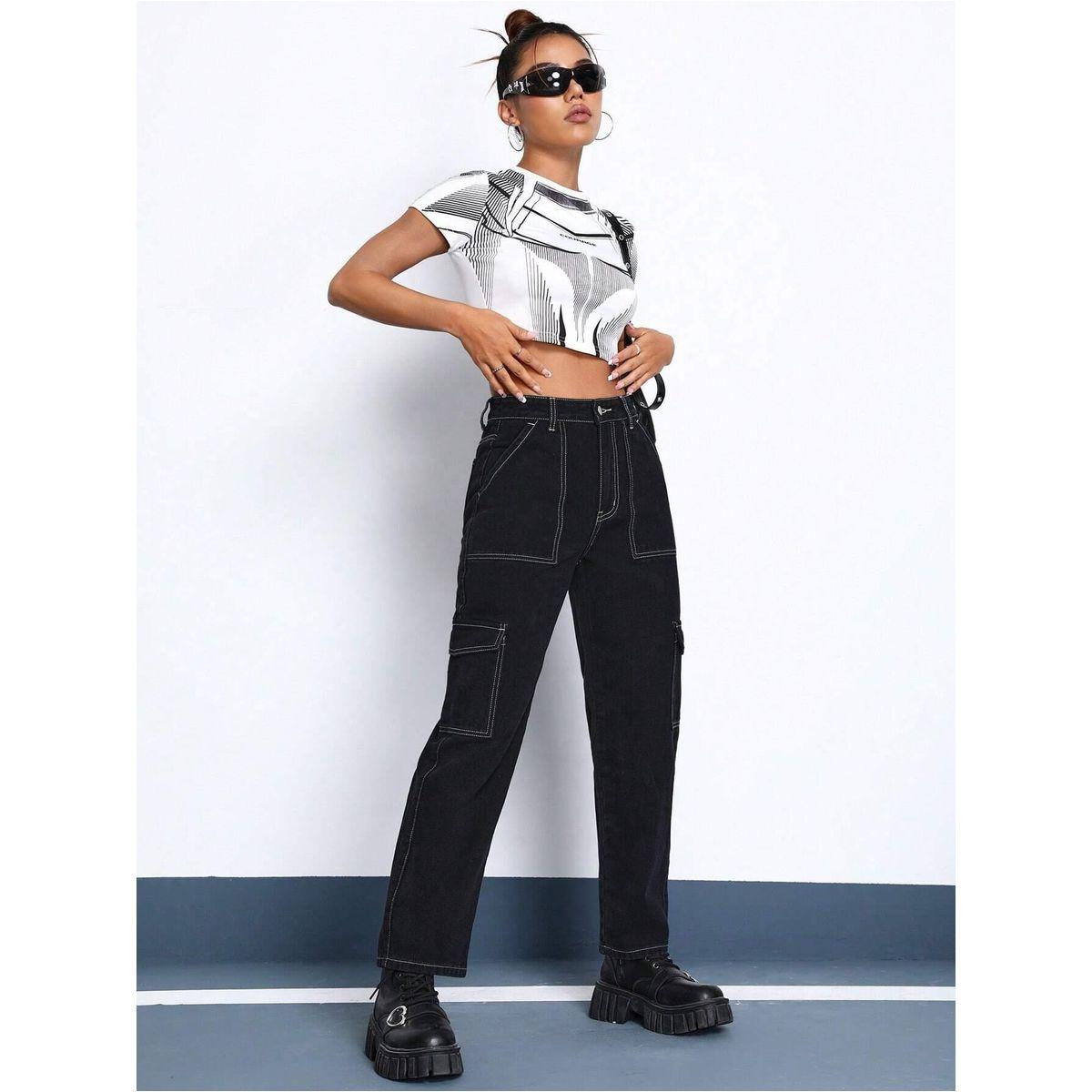 Kotty X Styli  Solid High Rise Cargo Jeans-women-clothing-bottoms-jeans-image-2