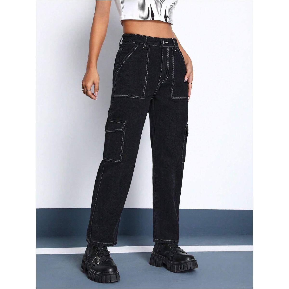 Kotty X Styli  Solid High Rise Cargo Jeans-women-clothing-bottoms-jeans-image-3