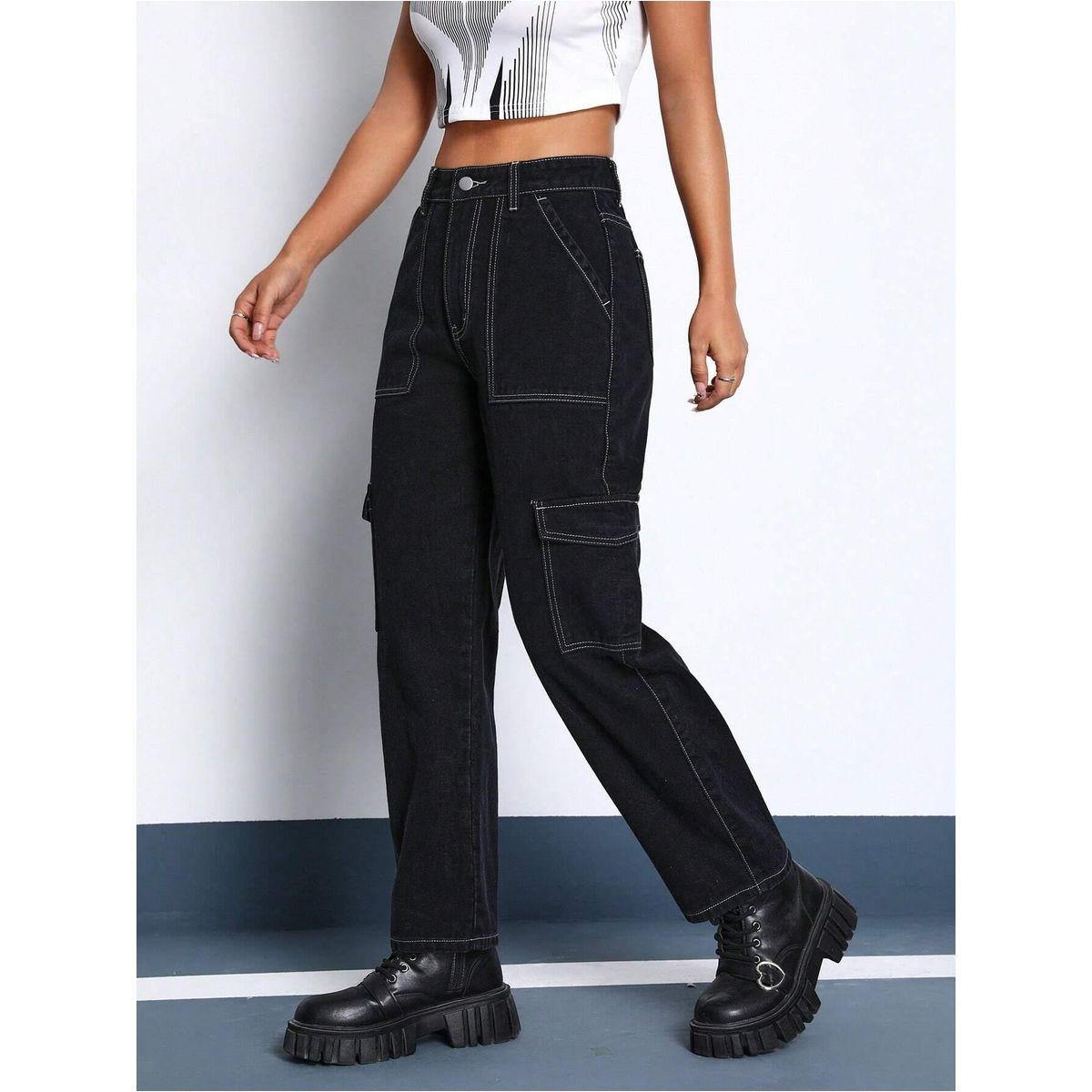 Kotty X Styli  Solid High Rise Cargo Jeans-women-clothing-bottoms-jeans-image-5