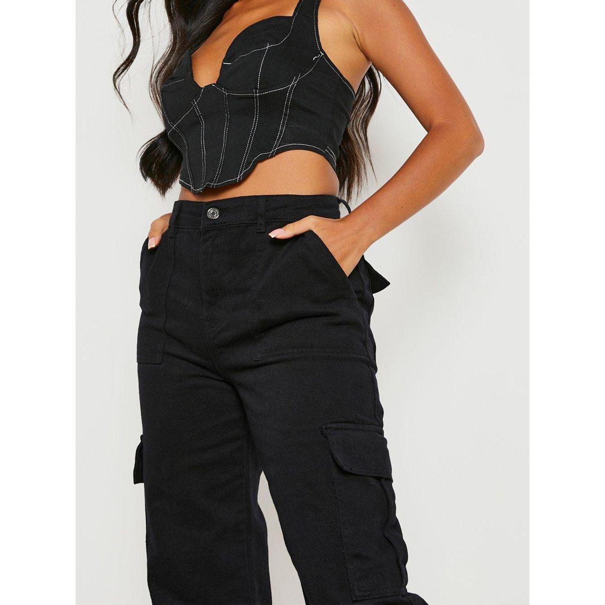 جينز كارجو سادة بقصة مريحة كوتي × ستايلي-women-clothing-bottoms-jeans-image-4
