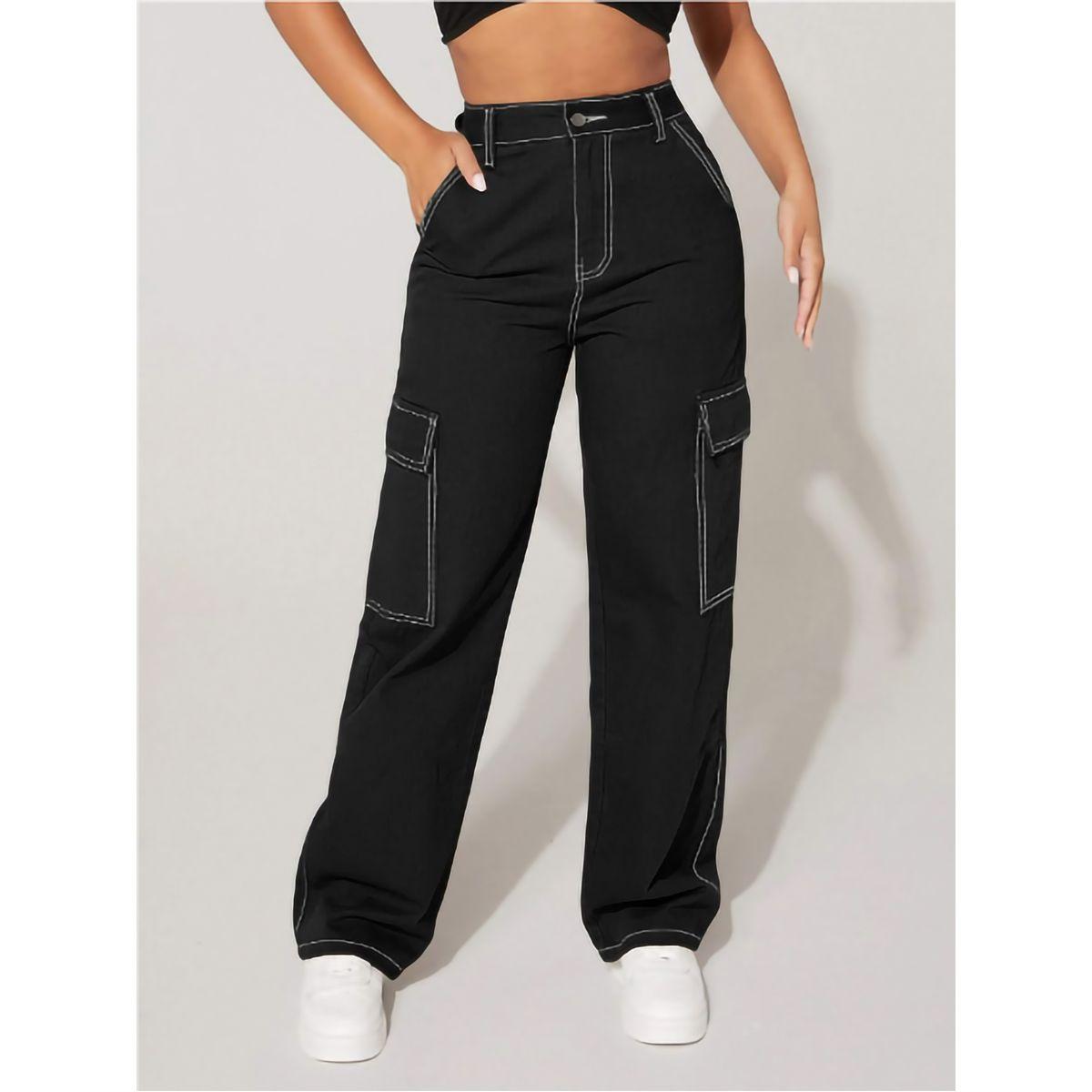Kotty X Styli  Contrast Stitch Detail Relaxed Fit Cargo Jeans-women-clothing-bottoms-jeans-image-1