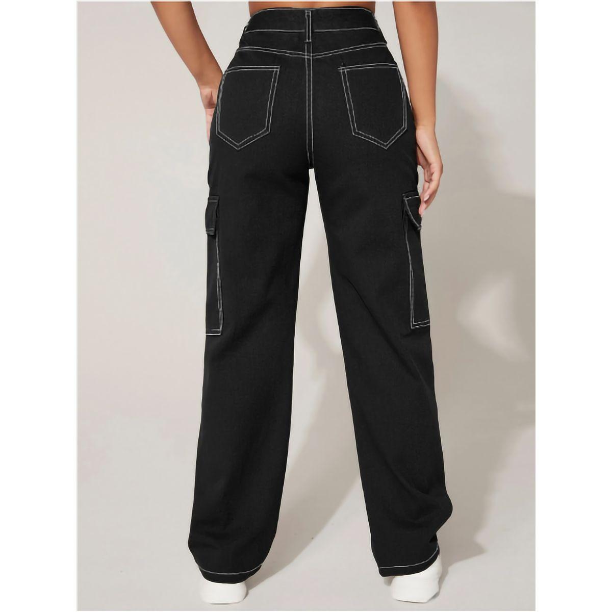 Kotty X Styli  Contrast Stitch Detail Relaxed Fit Cargo Jeans-women-clothing-bottoms-jeans-image-2