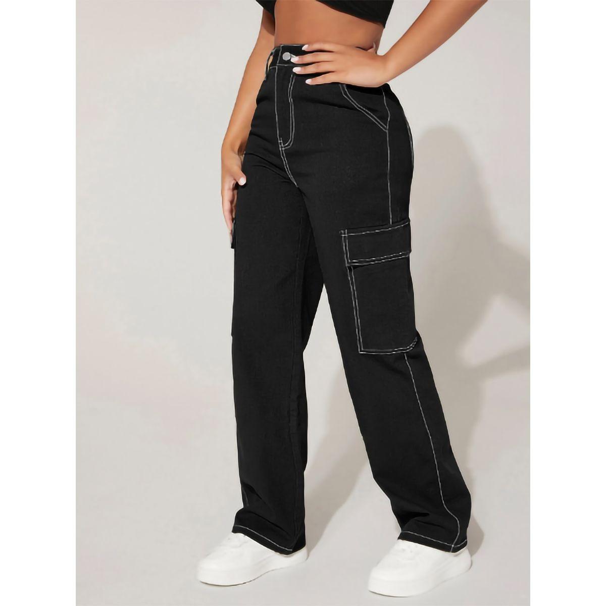 Kotty X Styli  Contrast Stitch Detail Relaxed Fit Cargo Jeans-women-clothing-bottoms-jeans-image-3