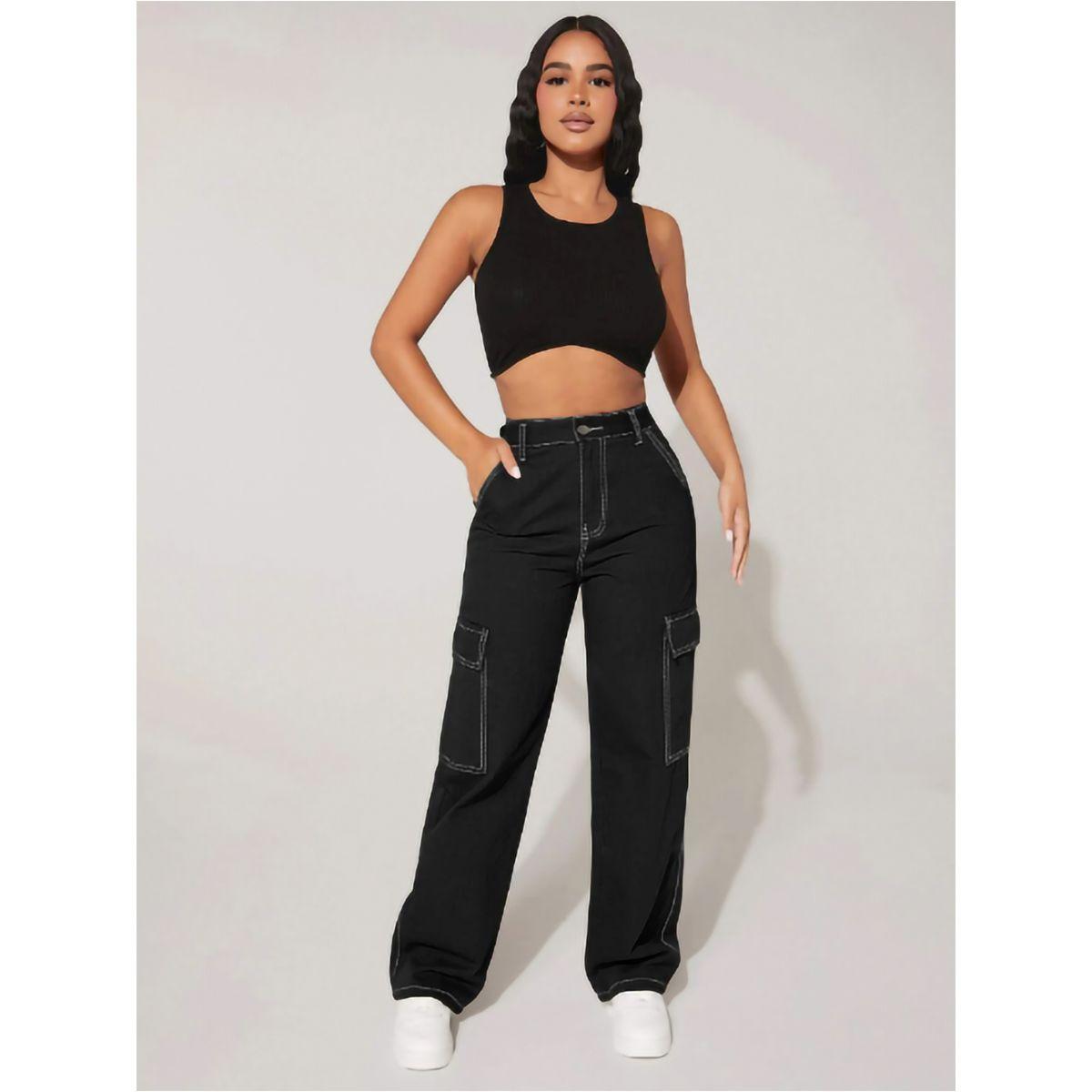 Kotty X Styli  Contrast Stitch Detail Relaxed Fit Cargo Jeans-women-clothing-bottoms-jeans-image-4