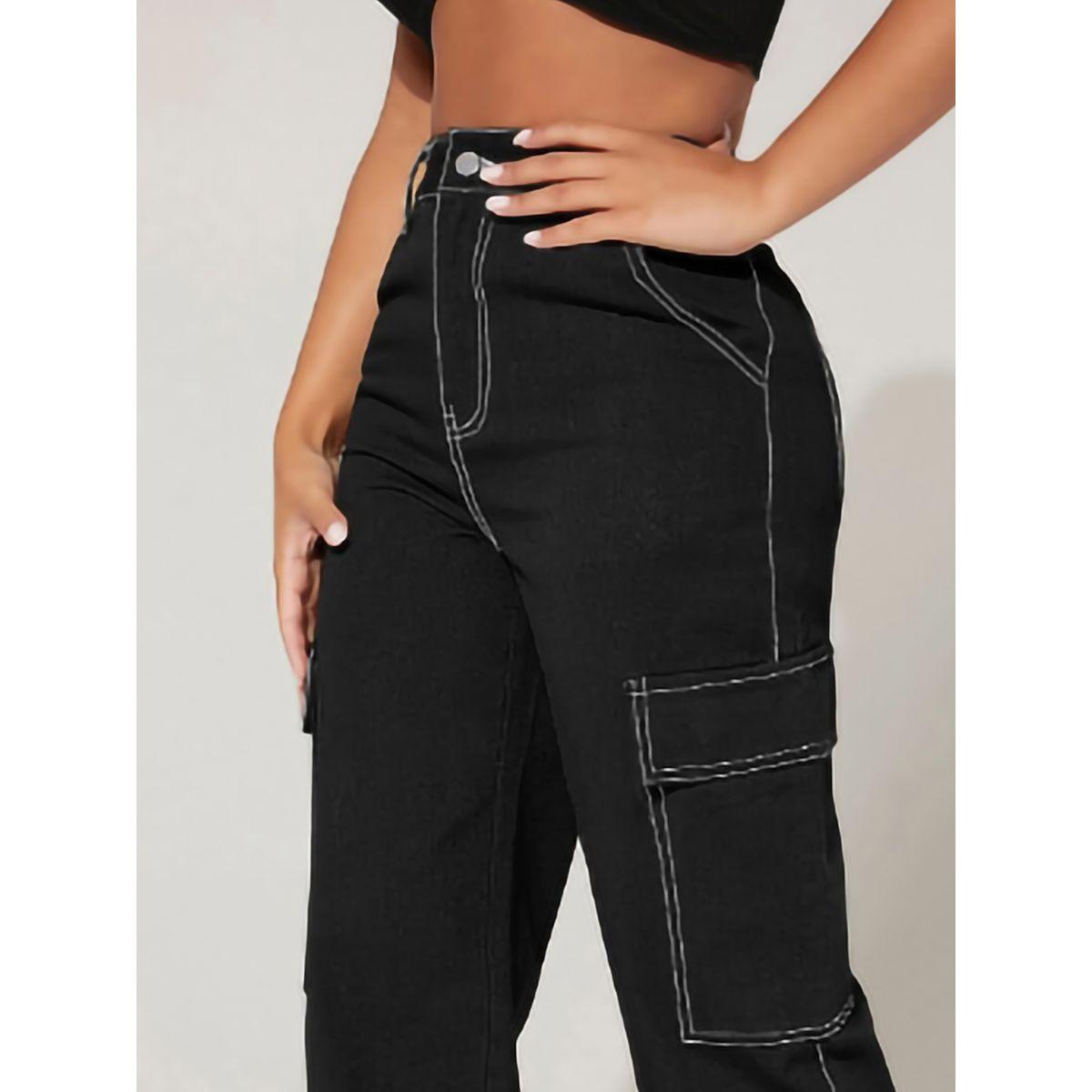 Kotty X Styli  Contrast Stitch Detail Relaxed Fit Cargo Jeans-women-clothing-bottoms-jeans-image-5