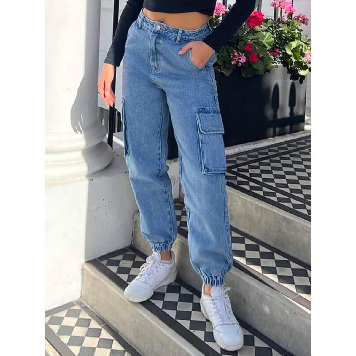 Kotty Solid Cargo Jeans with Cuffed Hem-women-clothing-bottoms-jeans-image-1