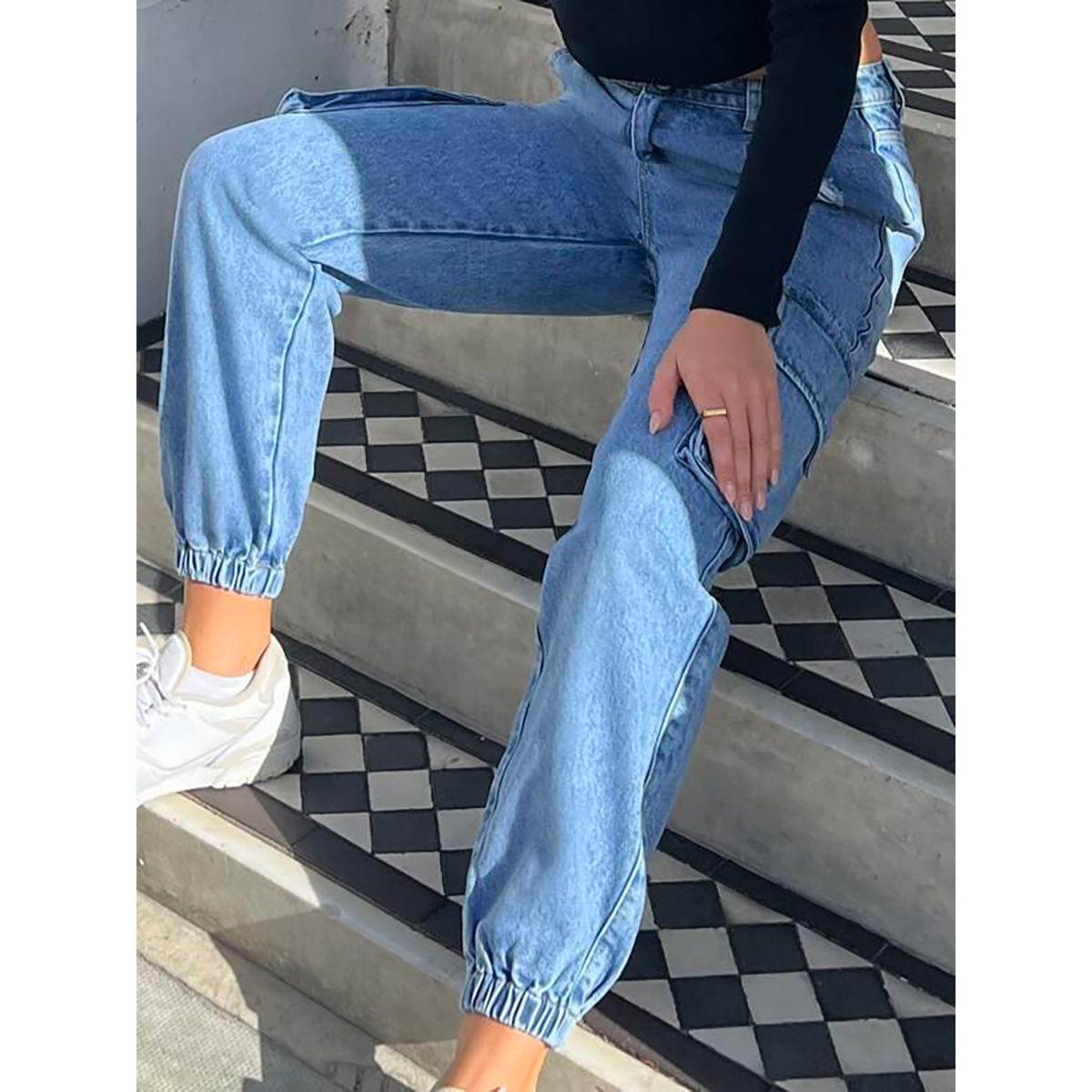 Kotty Solid Cargo Jeans with Cuffed Hem-women-clothing-bottoms-jeans-image-2