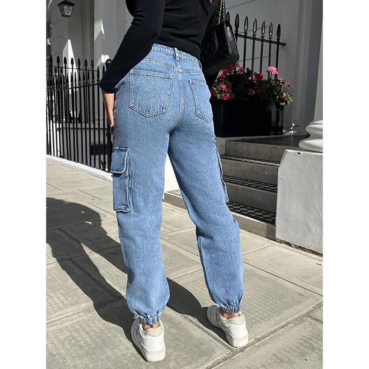 Kotty Solid Cargo Jeans with Cuffed Hem-women-clothing-bottoms-jeans-image-3
