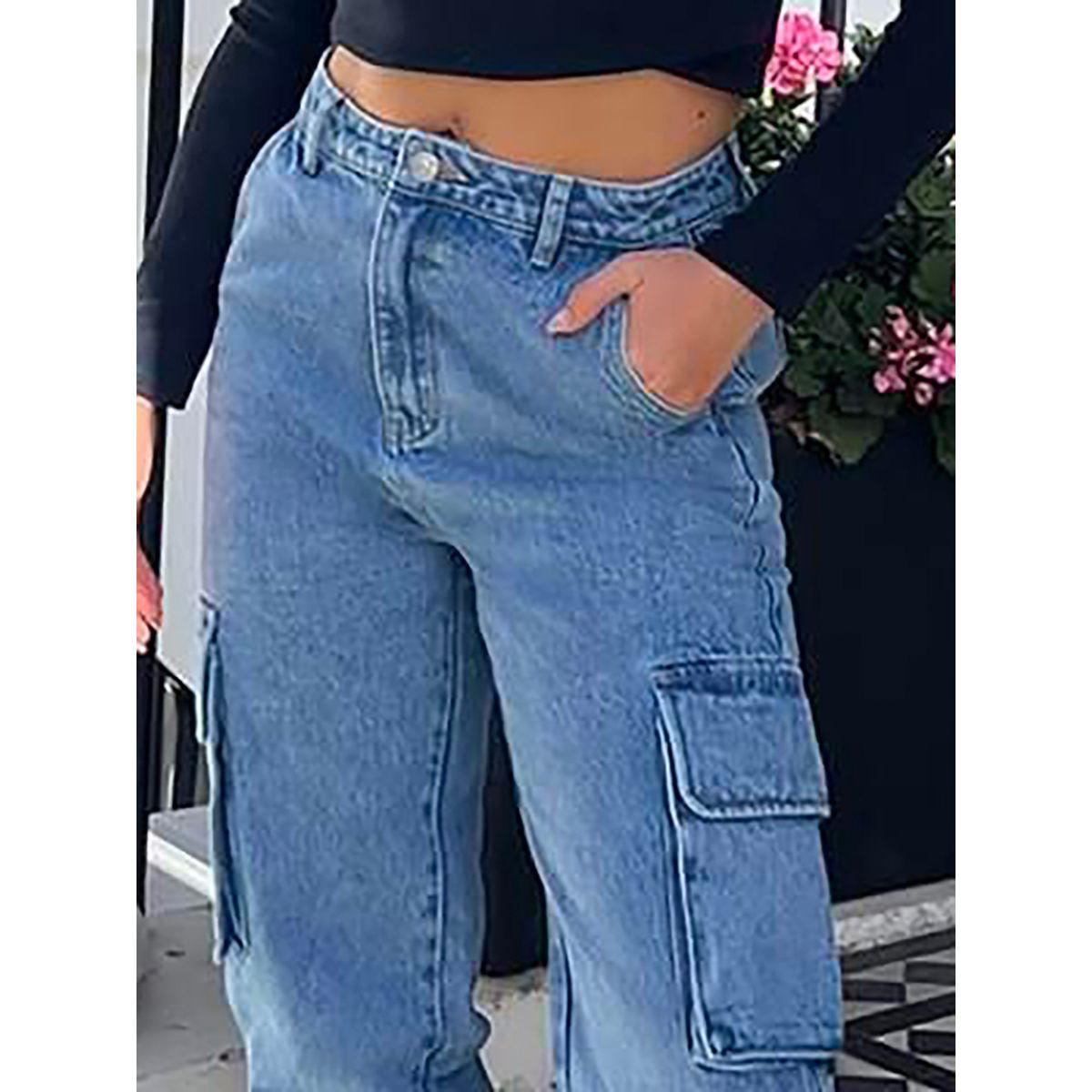 Kotty Solid Cargo Jeans with Cuffed Hem-women-clothing-bottoms-jeans-image-6