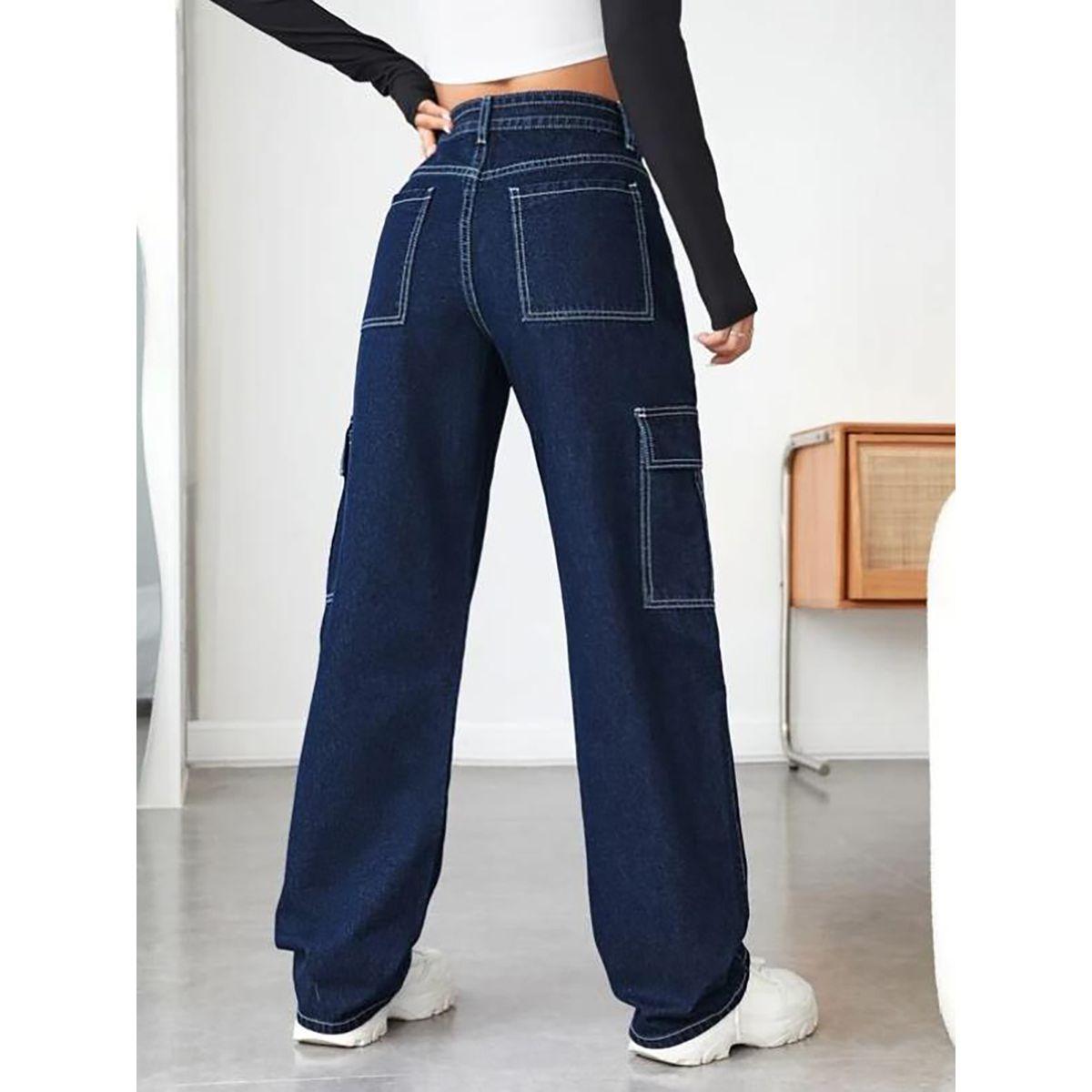 جينز كارجو بقصة مريحة وخصر عالي-women-clothing-bottoms-jeans-image-4