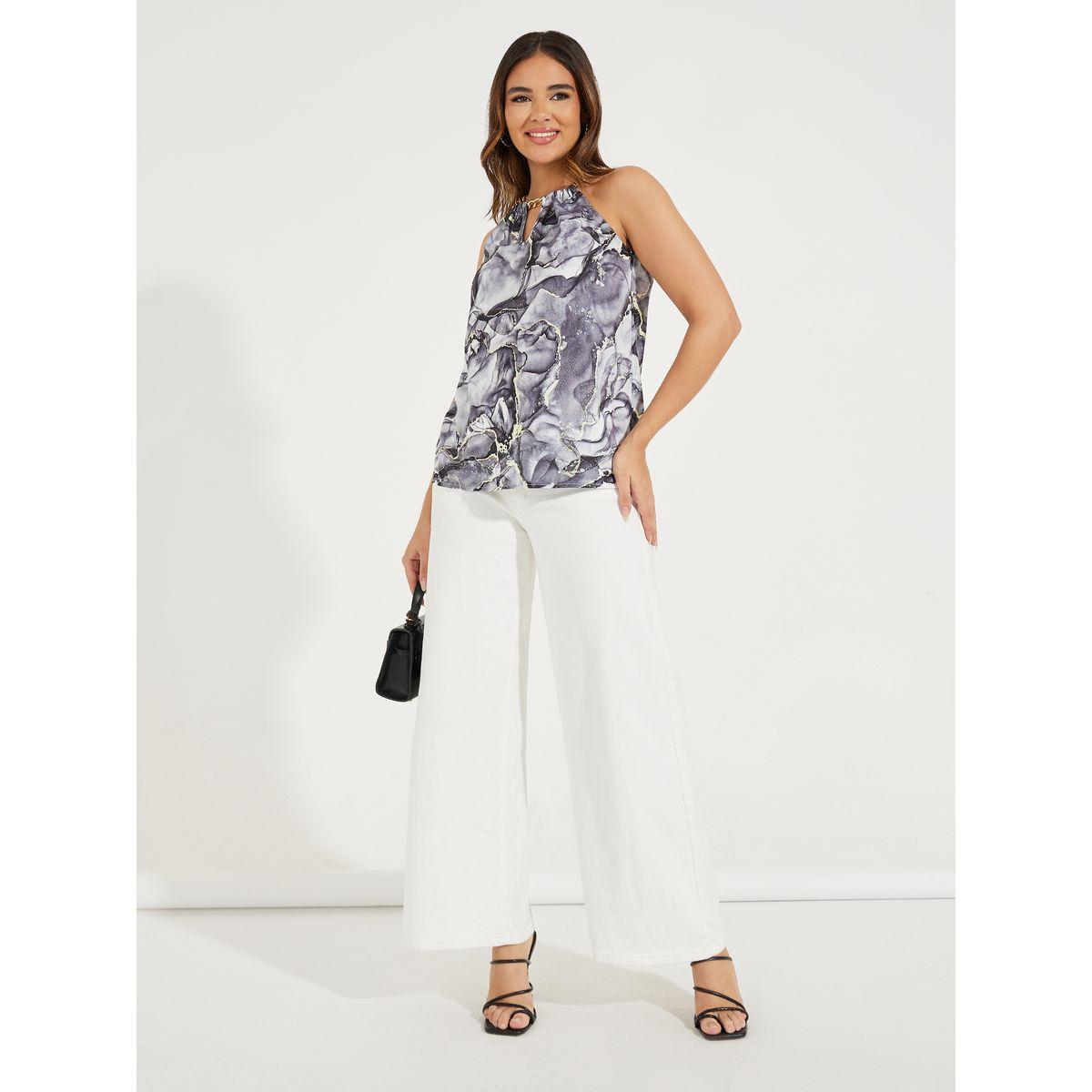بلوزة كامي بياقة هولتر وطبعة ماربل كوزي × ستايلي-women-clothing-tshirts-image-2