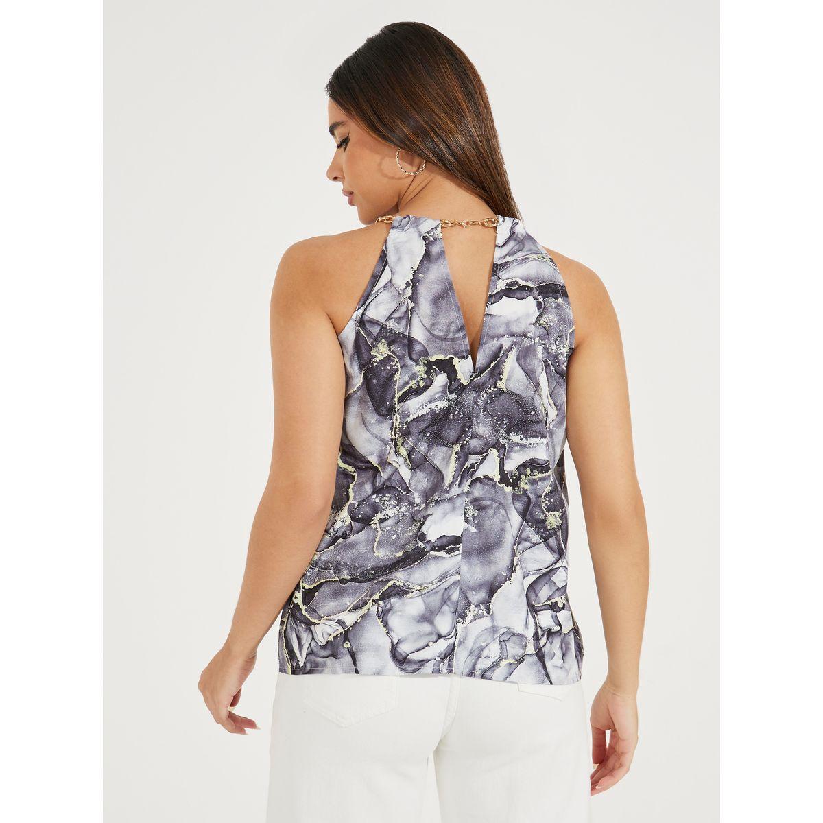 بلوزة كامي بياقة هولتر وطبعة ماربل كوزي × ستايلي-women-clothing-tshirts-image-6