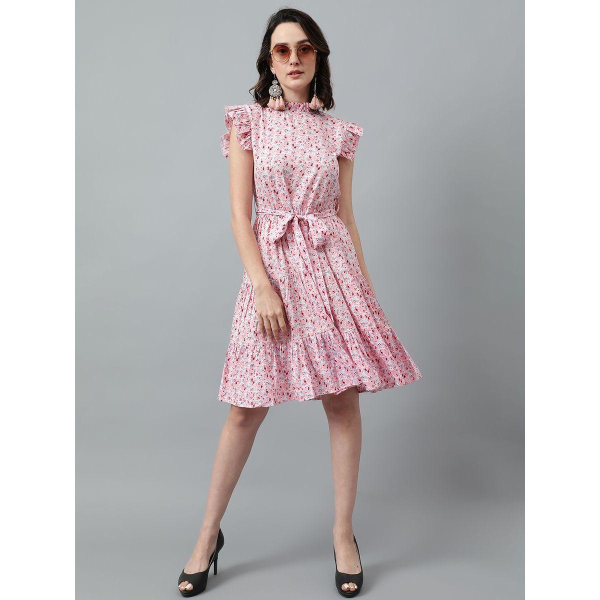 Kotty X Styli  Floral Print Knee Length Dress with Ruffle Detail-women-clothing-dresses-image-1