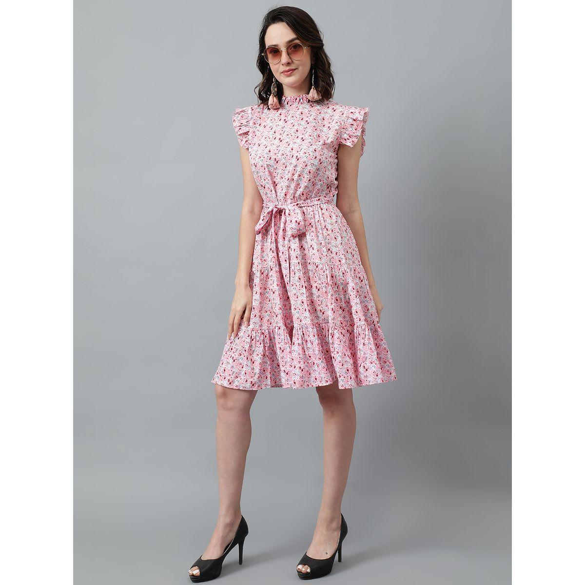 Kotty X Styli  Floral Print Knee Length Dress with Ruffle Detail-women-clothing-dresses-image-6