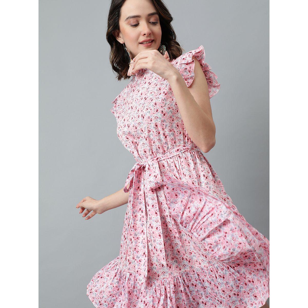 Kotty X Styli  Floral Print Knee Length Dress with Ruffle Detail-women-clothing-dresses-image-8