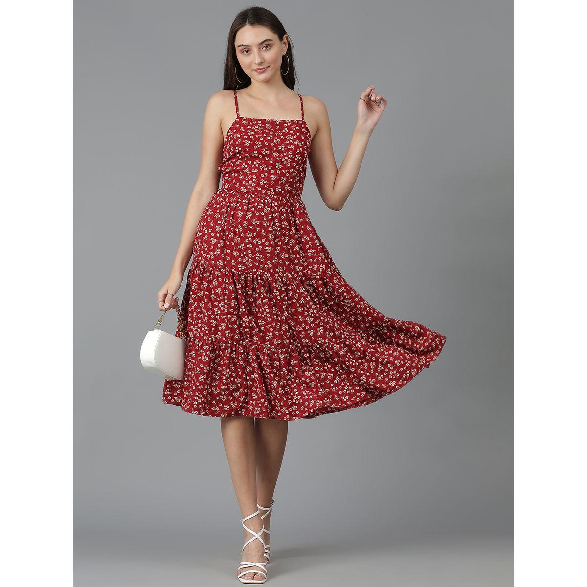 Kotty X Styli  Strappy Tiered Knee Length Dress with Tie-Up Back-women-clothing-dresses-image-1