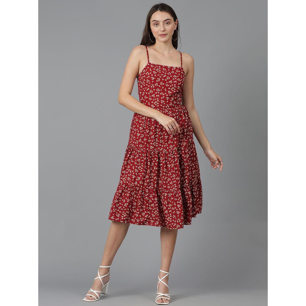 Kotty X Styli  Strappy Tiered Knee Length Dress with Tie-Up Back-women-clothing-dresses-image-2