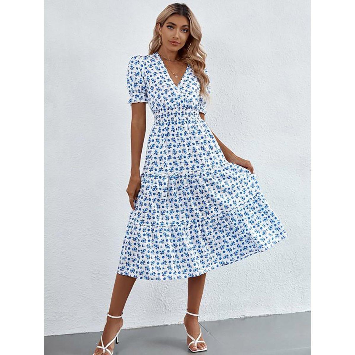 Kotty X Styli  Floral Print V Neck Tiered Midi Dress-women-clothing-dresses-image-1
