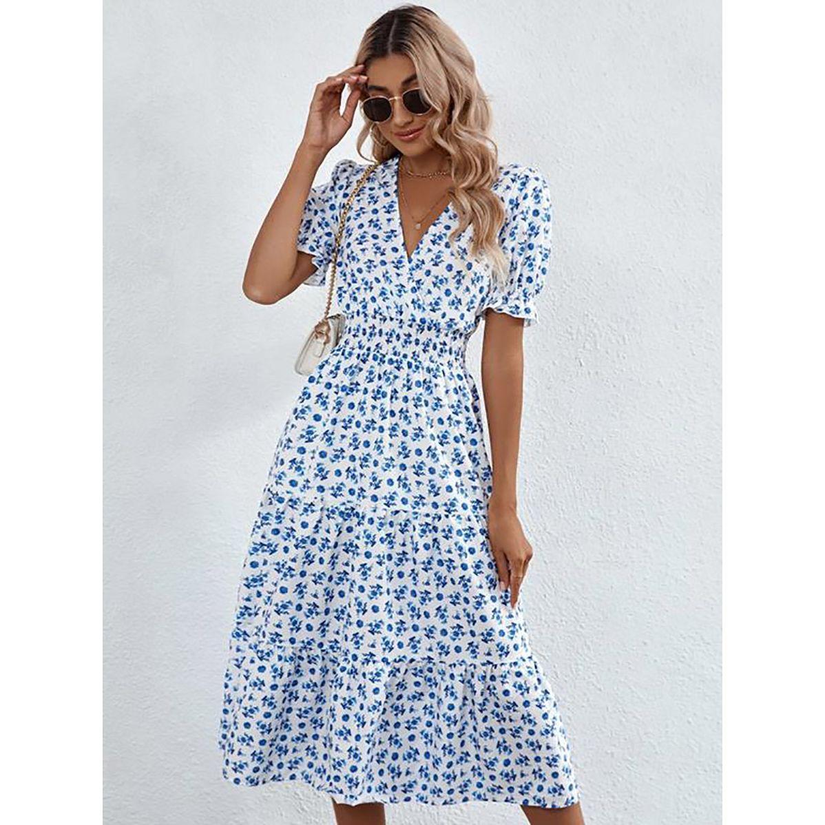 Kotty X Styli  Floral Print V Neck Tiered Midi Dress-women-clothing-dresses-image-3