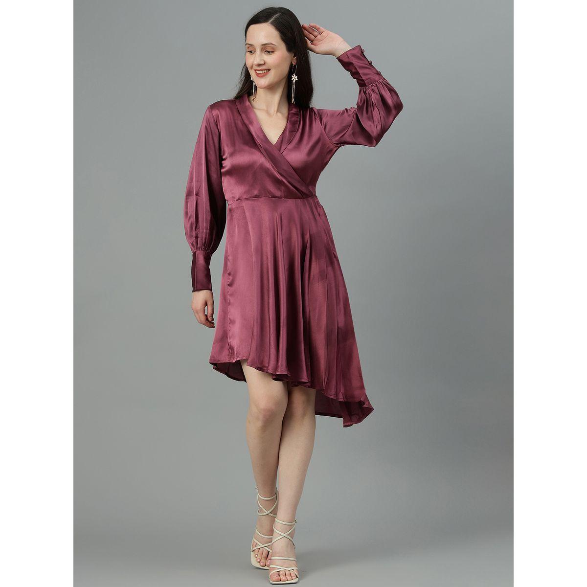فستان ساتان بطول الركبة مع حافة غير متماثلة الطول كوتي × ستايلي-women-clothing-dresses-image-1
