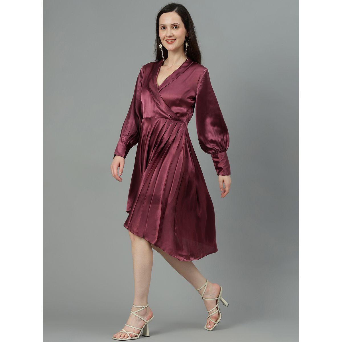 فستان ساتان بطول الركبة مع حافة غير متماثلة الطول كوتي × ستايلي-women-clothing-dresses-image-2