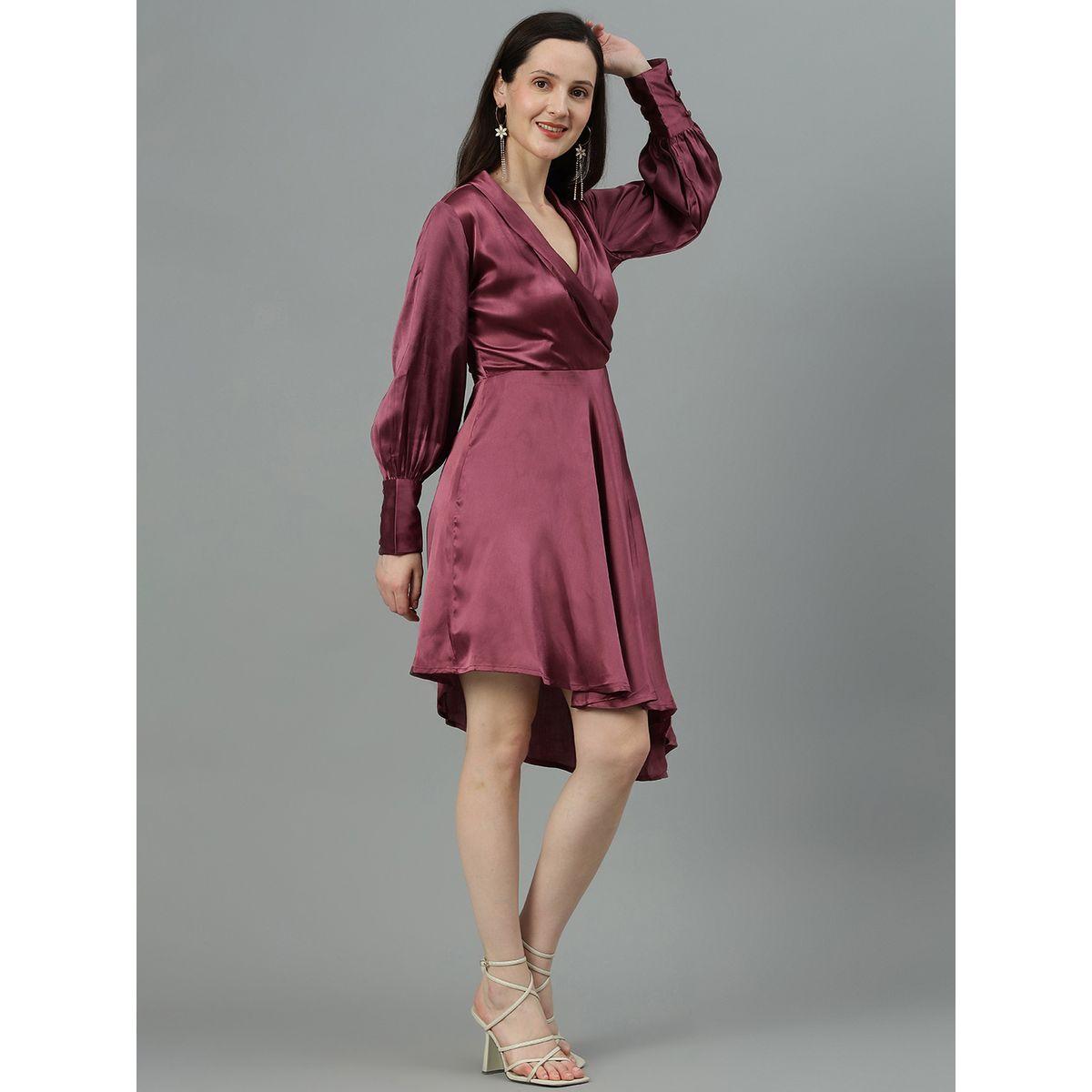 فستان ساتان بطول الركبة مع حافة غير متماثلة الطول كوتي × ستايلي-women-clothing-dresses-image-3