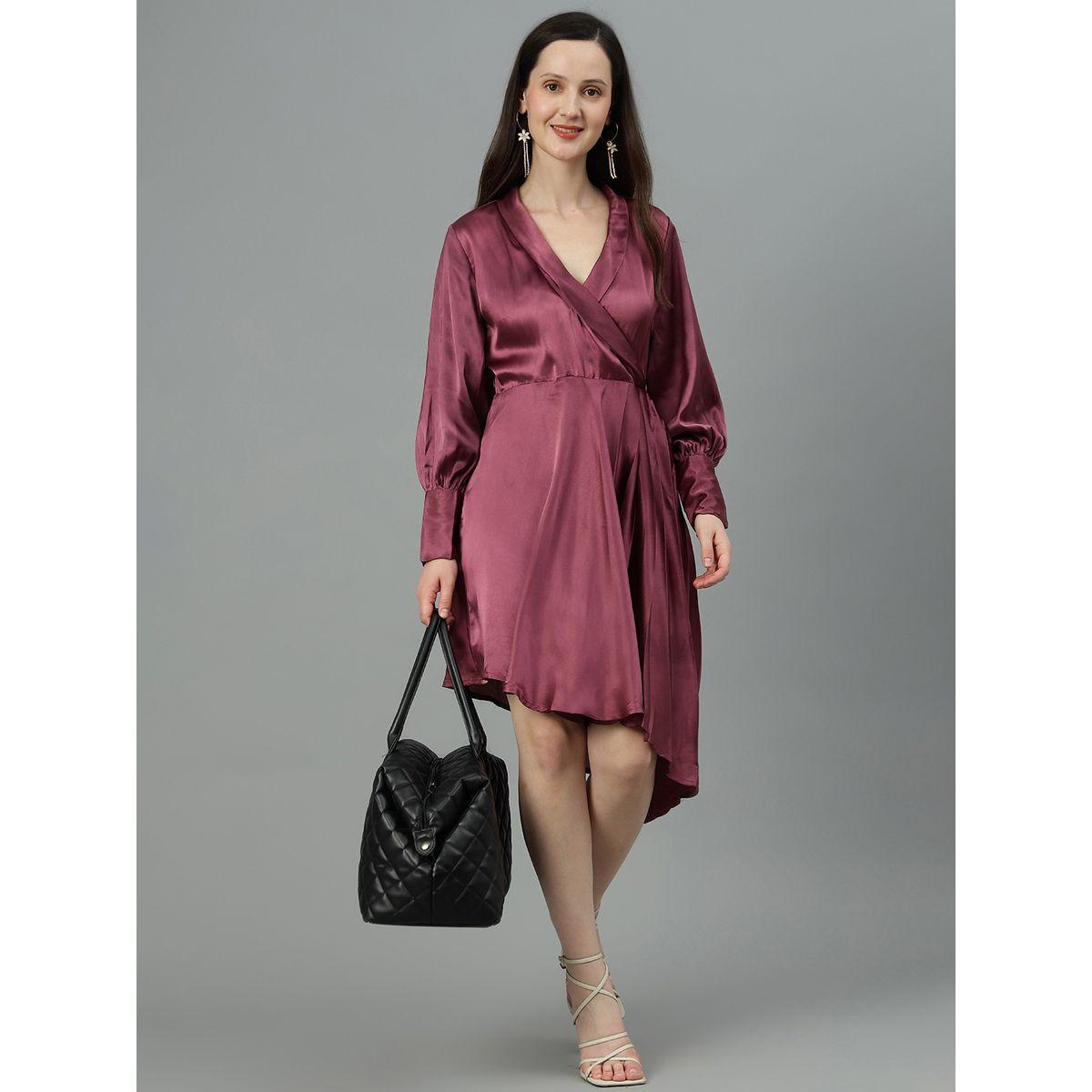 فستان ساتان بطول الركبة مع حافة غير متماثلة الطول كوتي × ستايلي-women-clothing-dresses-image-6