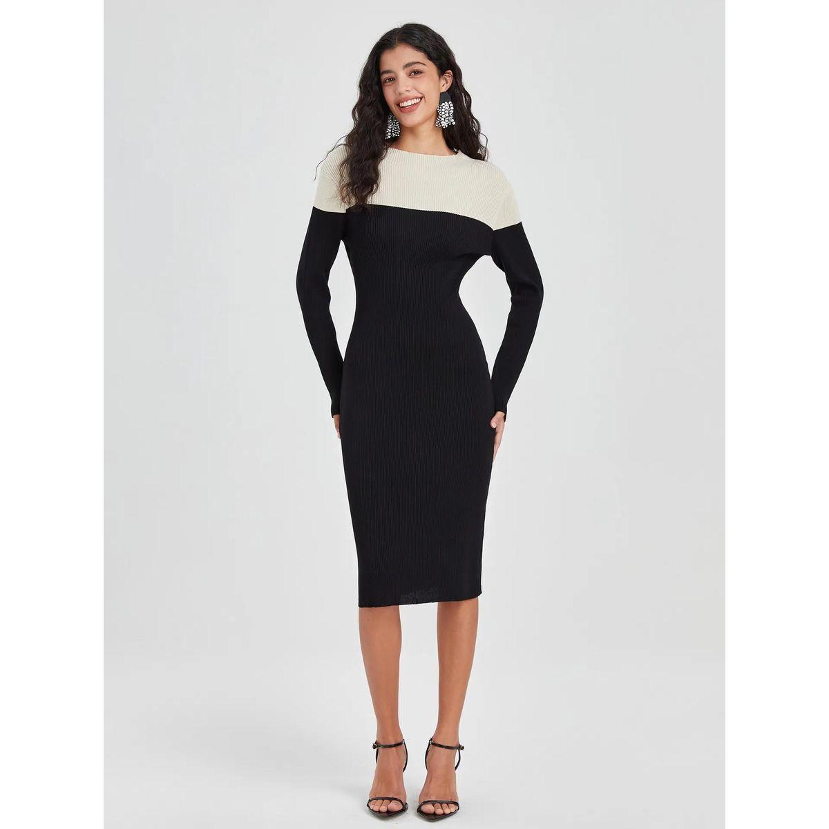فستان بديكون ميدي مضلع بنمط كتل الالوان كوتي × ستايلي-women-clothing-dresses-image-1