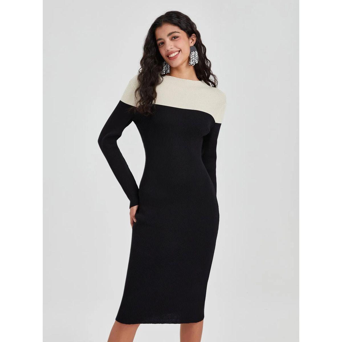 فستان بديكون ميدي مضلع بنمط كتل الالوان كوتي × ستايلي-women-clothing-dresses-image-2