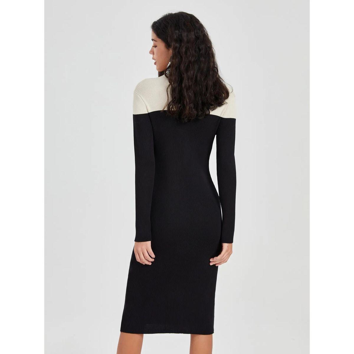 فستان بديكون ميدي مضلع بنمط كتل الالوان كوتي × ستايلي-women-clothing-dresses-image-3