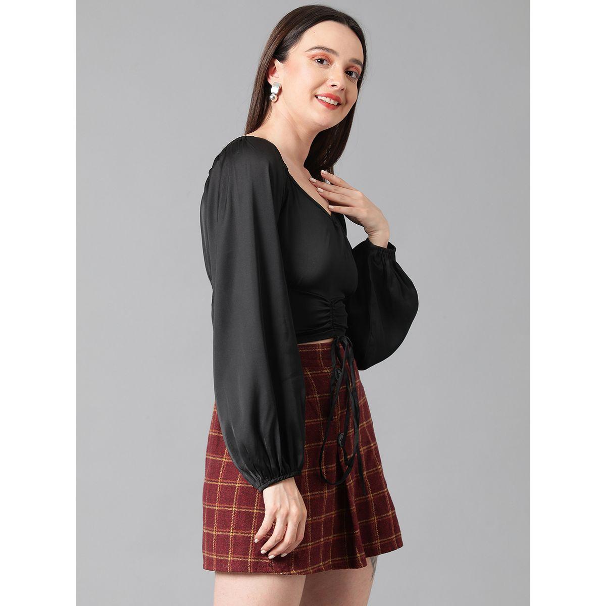 Kotty X Styli  Solid Ruched Satin Full Sleeves Top-women-clothing-shirtsandblouses-blouses-image-2