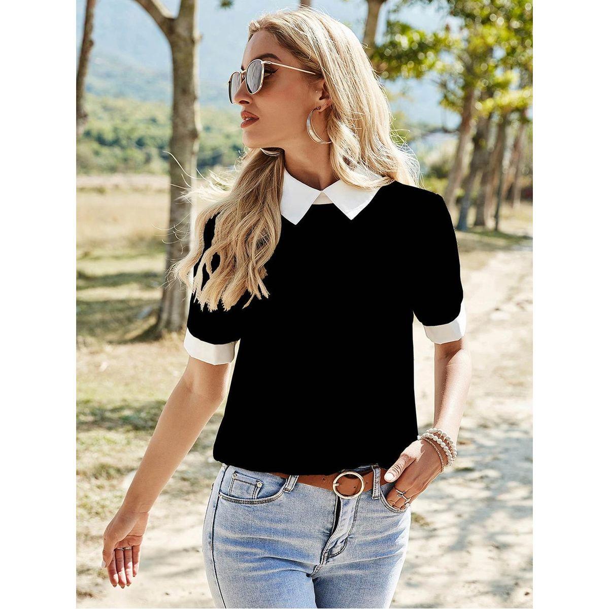Kotty X Styli  Solid Spread Collar Neck Regular Fit Top-women-clothing-shirtsandblouses-blouses-image-3