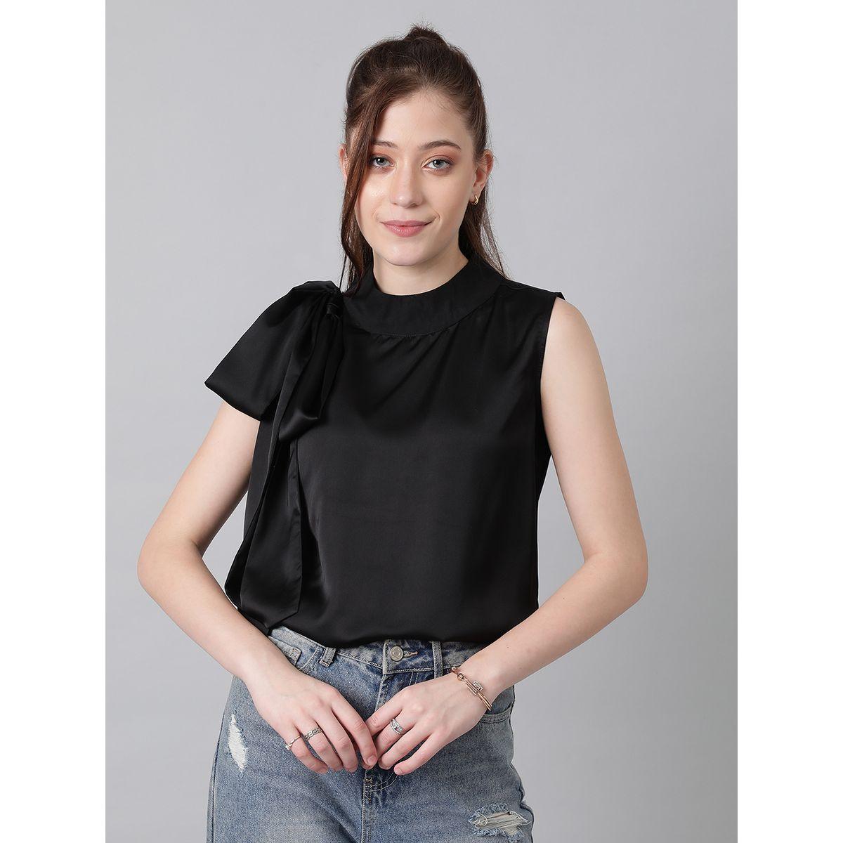 Kotty X Styli  Solid High Neck Top with Side Bow Detail-women-clothing-shirtsandblouses-blouses-image-1
