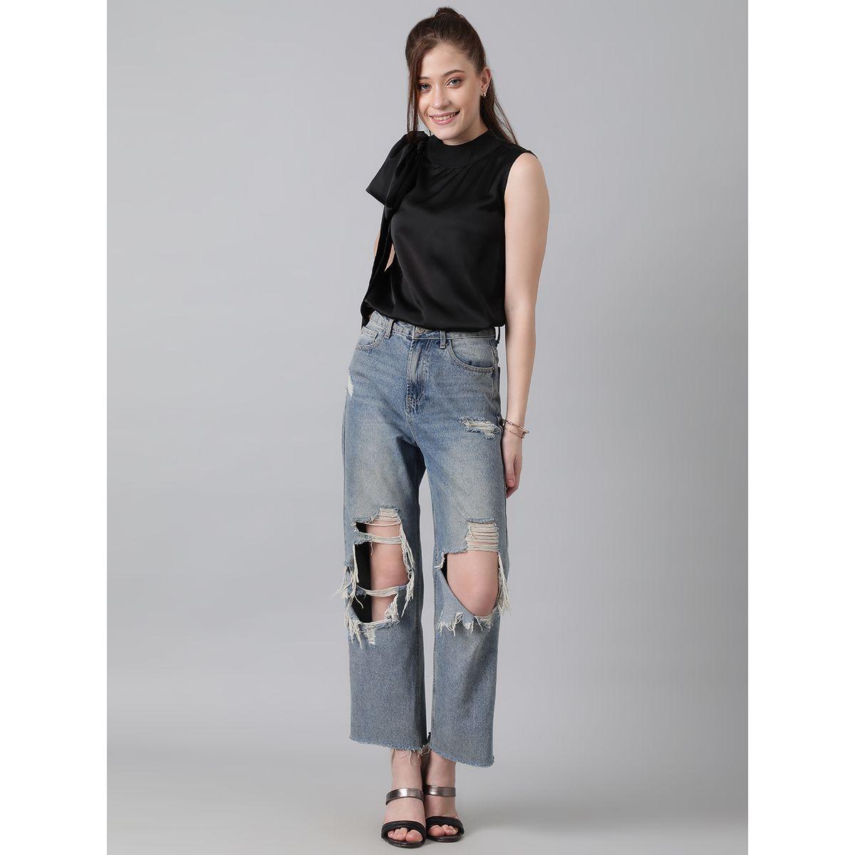 بلوزة سادة بلا اكمام وياقة عالية مع ربطة فيونكة كوتي × ستايلي-women-clothing-shirtsandblouses-blouses-image-2