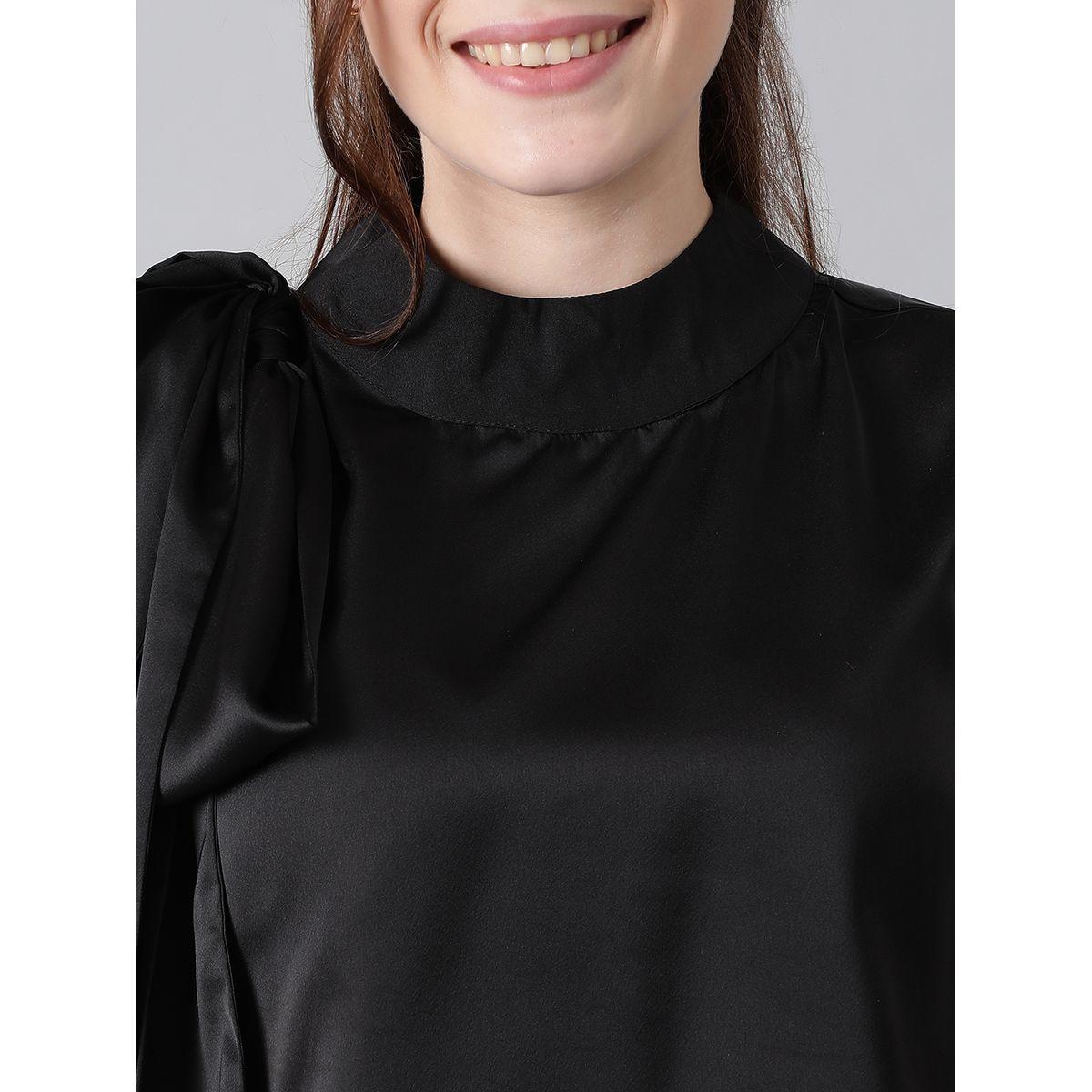بلوزة سادة بلا اكمام وياقة عالية مع ربطة فيونكة كوتي × ستايلي-women-clothing-shirtsandblouses-blouses-image-5