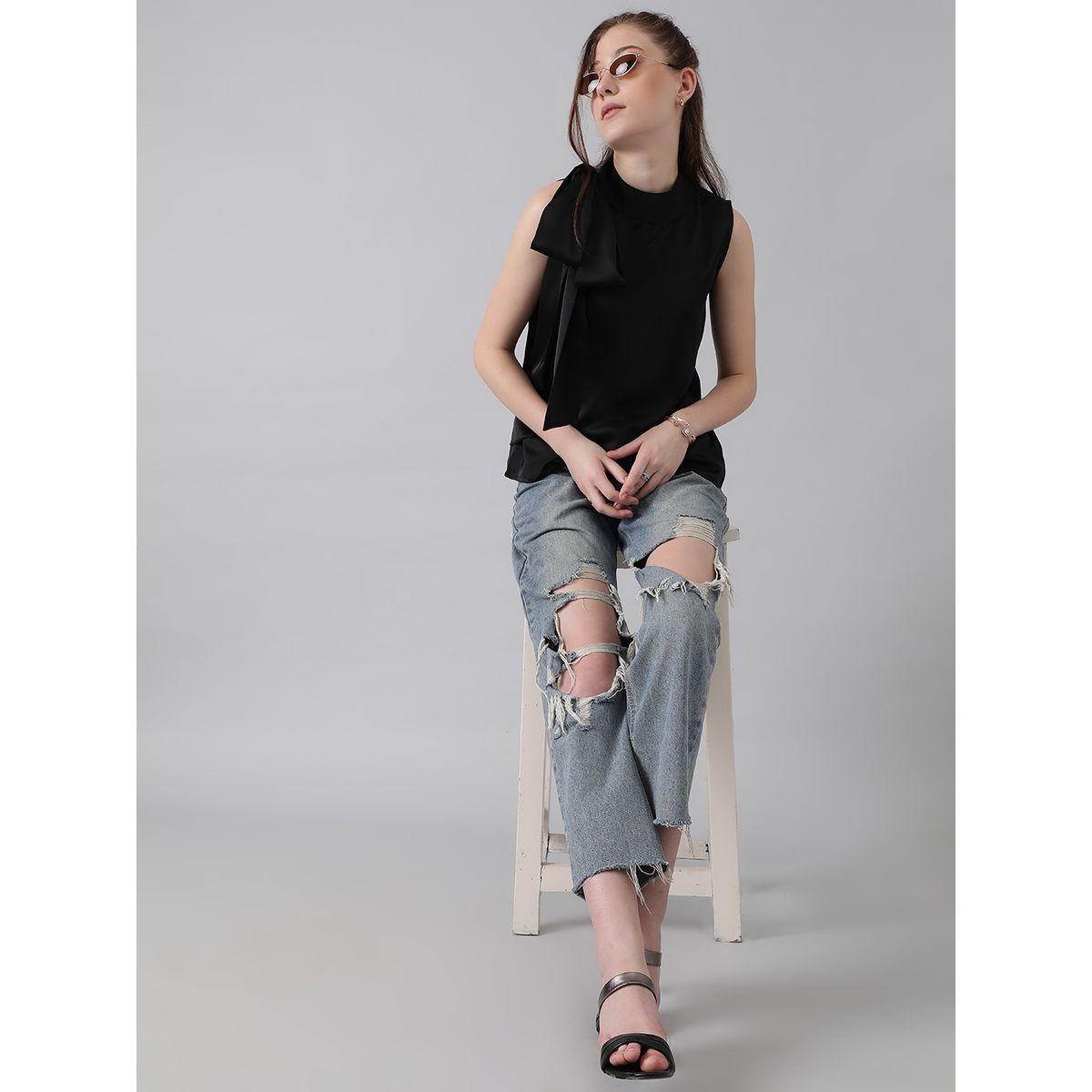 Kotty X Styli  Solid High Neck Top with Side Bow Detail-women-clothing-shirtsandblouses-blouses-image-6