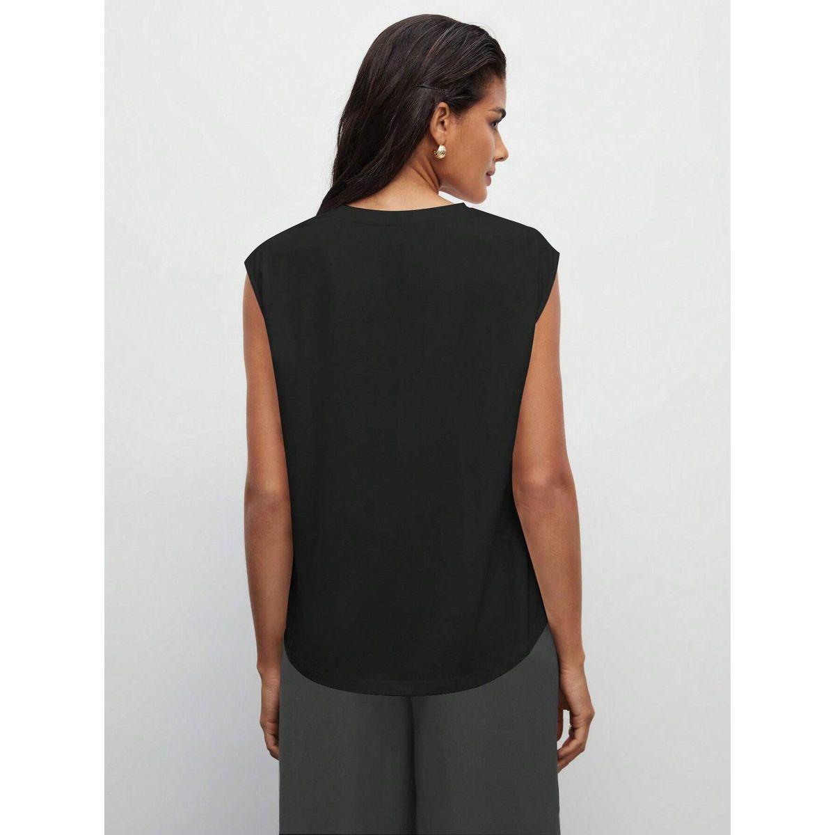 بلوزة كاجوال سادة بلا اكمام مع فتحات كوتي × ستايلي-women-clothing-shirtsandblouses-blouses-image-6