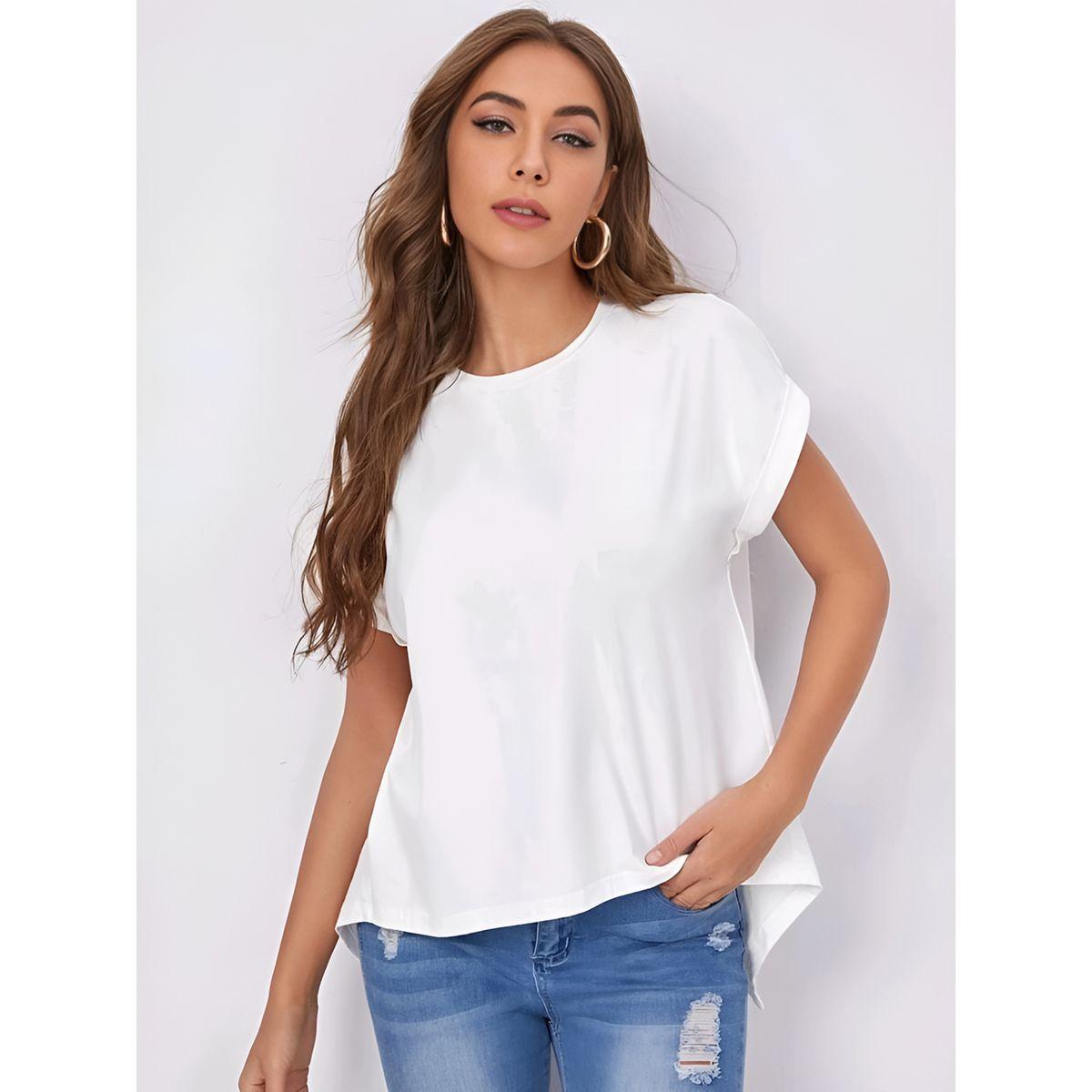 بلوزة سادة بأكمام وطواطية وحافة غير متماثلة الطول كوتي × ستايلي-women-clothing-shirtsandblouses-blouses-image-2