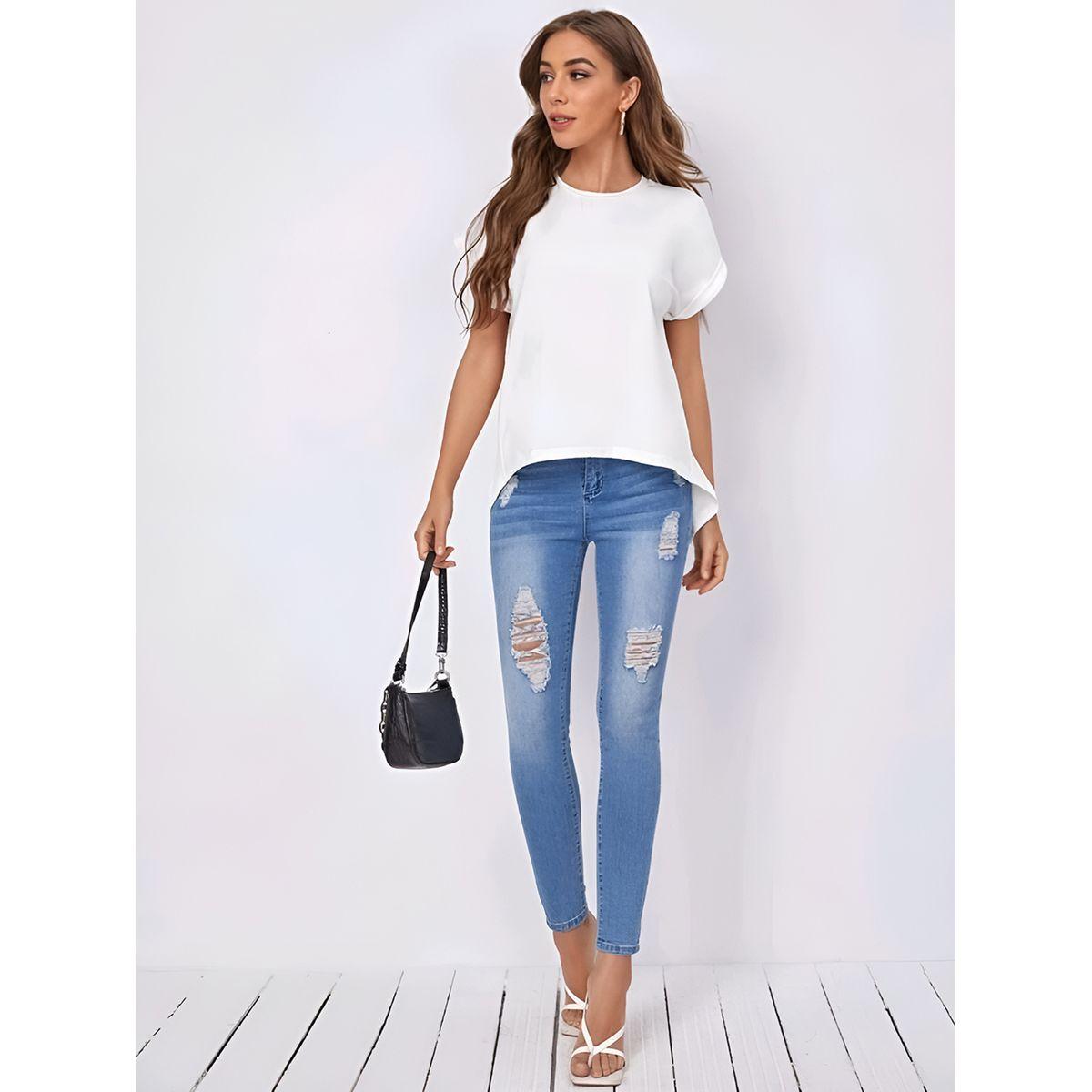Kotty X Styli  Solid Batwing Sleeves Top with Asymmetric Hem-women-clothing-shirtsandblouses-blouses-image-3