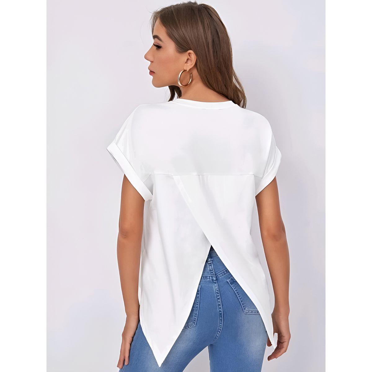 بلوزة سادة بأكمام وطواطية وحافة غير متماثلة الطول كوتي × ستايلي-women-clothing-shirtsandblouses-blouses-image-4
