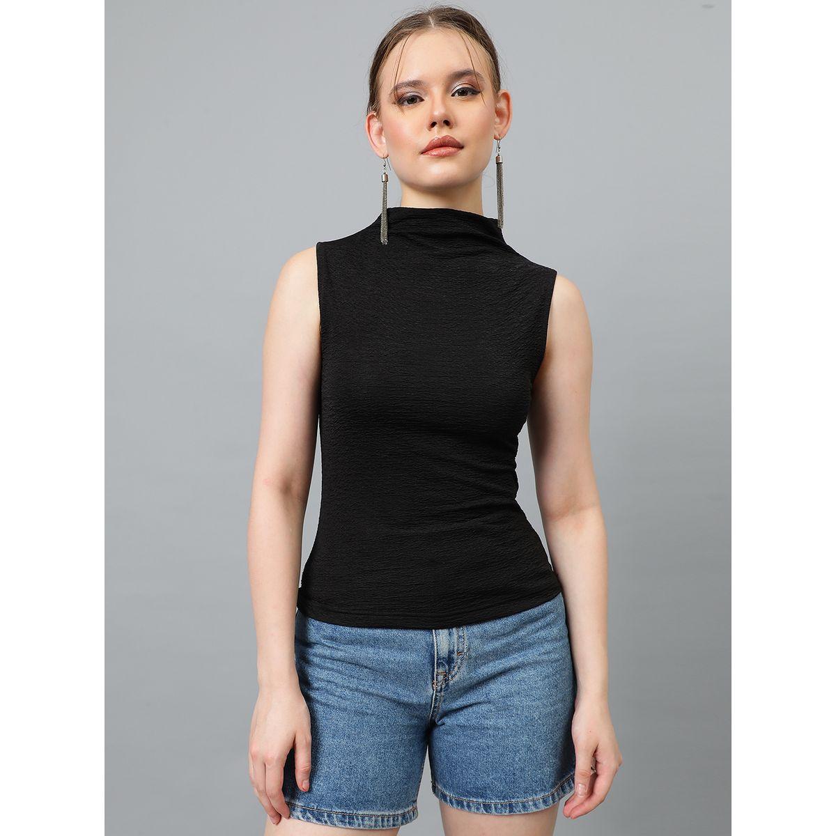 بلوزة سادة بلا اكمام وياقة عالية كوتي × ستايلي-women-clothing-shirtsandblouses-blouses-image-1